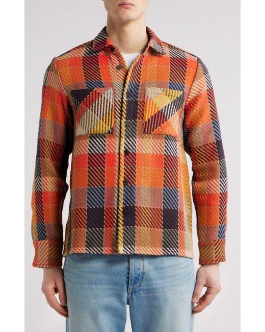 Wax London Orange Whiting Plaid Cotton Blend Overshirt for men