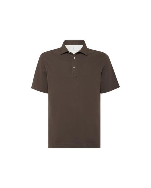 Brunello Cucinelli Brown Piqué Polo Shirt for men