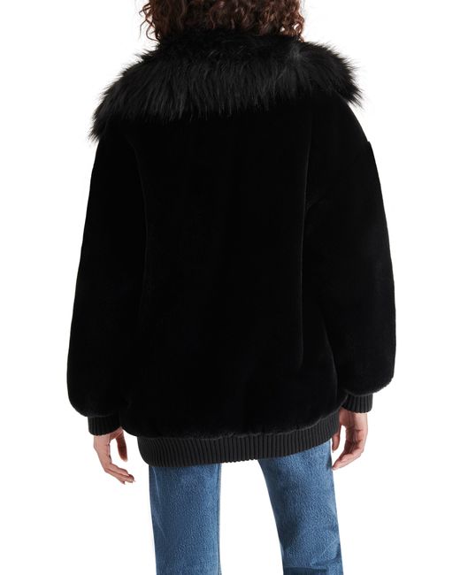 Steve Madden Sylvia Mixed Faux Fur Coat in Black | Lyst