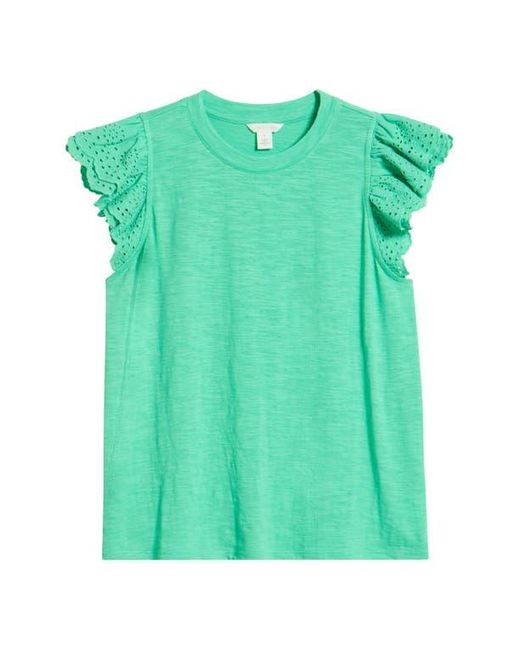 Caslon Green Mixed Media Eyelet Sleeve T-Shirt