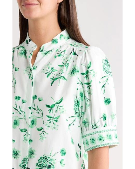 Cece Green Floral Button-Up Top