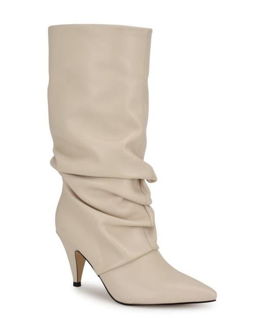 Nine West Slouchy Pointed Toe Leather Boots in Natural Lyst