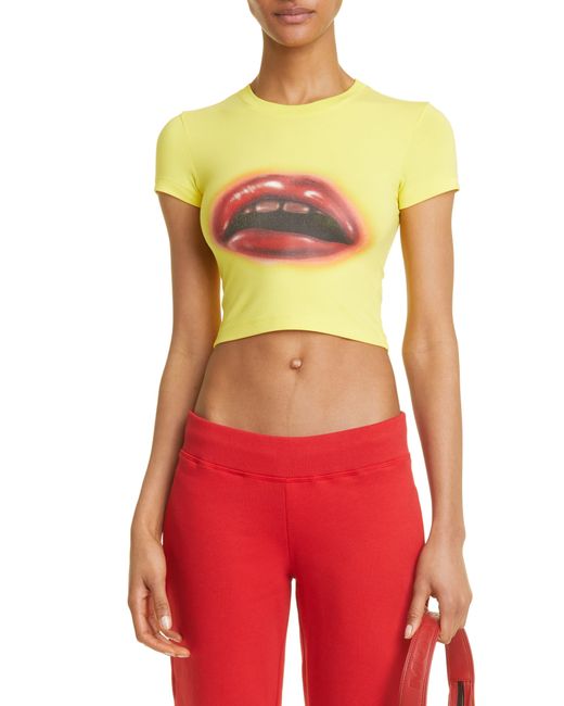 Mowalola Yellow Lips Crop Graphic T-shirt