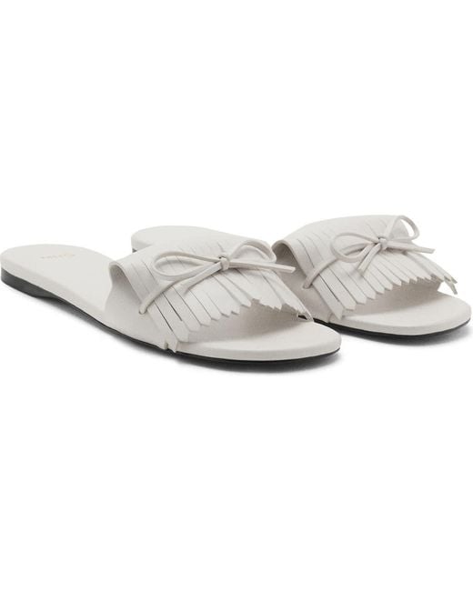 Mango White Fringe Slide Sandal