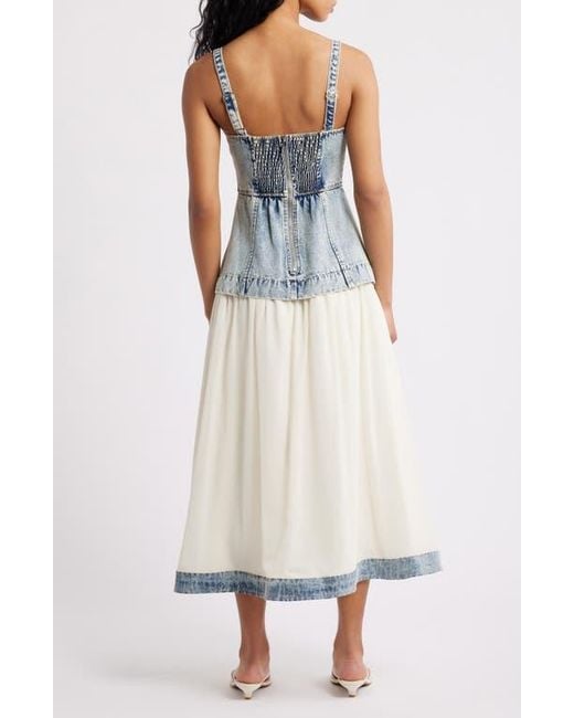 Moon River Sleeveless Mixed Media Denim Dress in White | Lyst