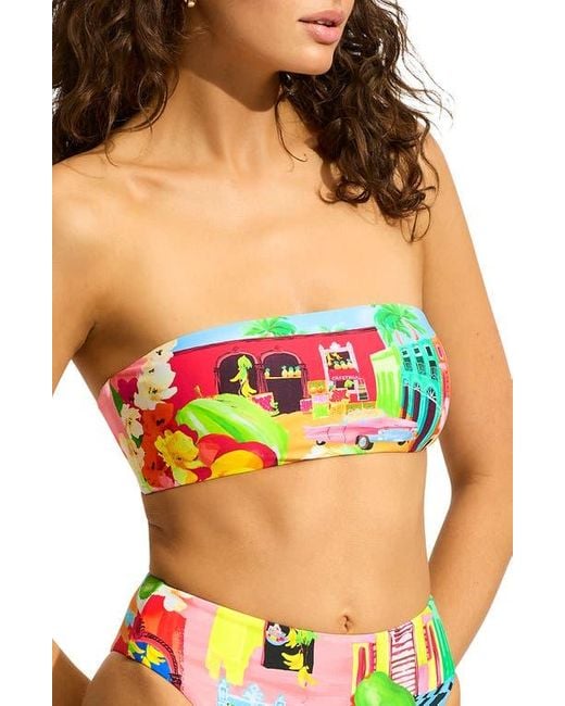 Seafolly Black Print Bandeau Bikini Top