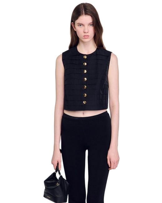 Sandro Blue Pleated Crop Top