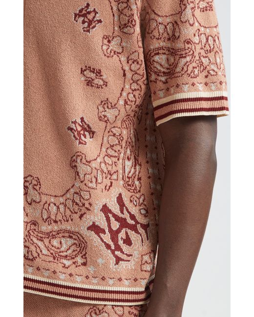 Amiri Pink Bandana Jacquard Short Sleeve Polo Cardigan for men