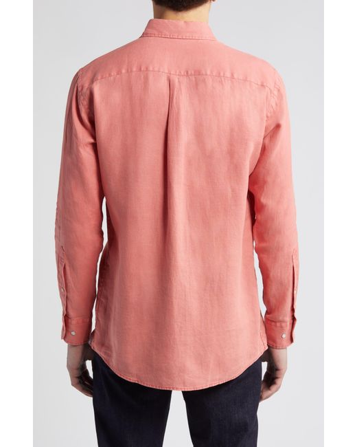 Peter Millar Pink Coastal Garment Dyed Linen Button-up Shirt for men
