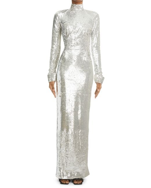 Givenchy Sequin Long Sleeve Cutout Gown in White | Lyst