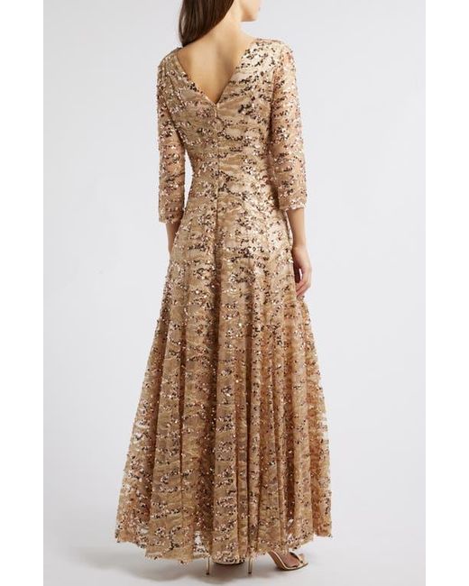 Tahari Natural Sequin A-Line Gown