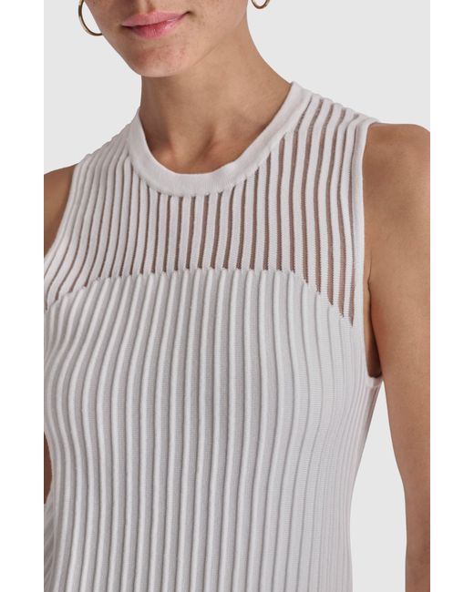 DKNY White Stripe Sheer Yoke Sleeveless Sweater
