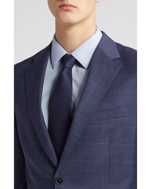 Peter Millar Blue Windowpane Check Tailored Fit Wool Suit for men