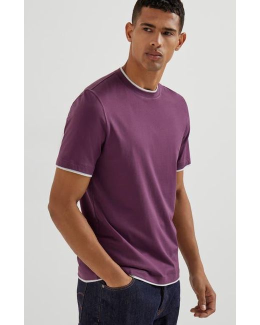Brunello Cucinelli Purple T-Shirt With Faux-Layering for men