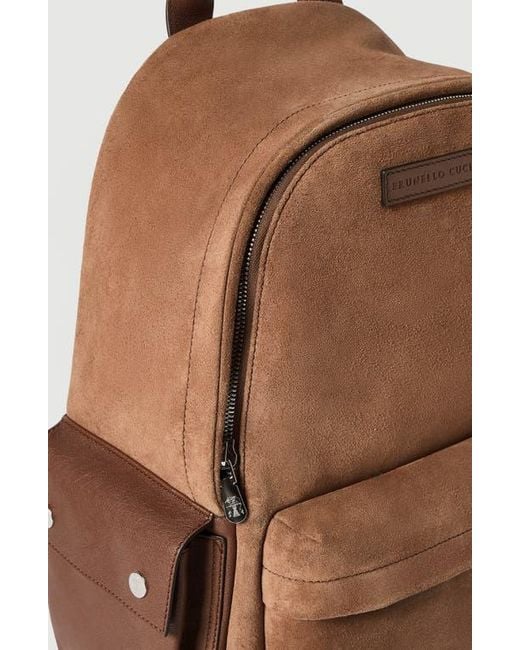 Brunello Cucinelli Brown Buffalo Leather Backpack for men