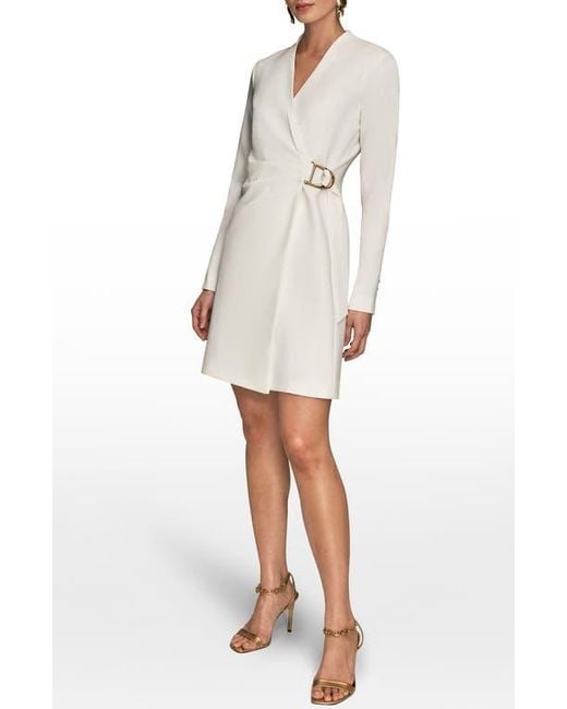 Donna Karan Long Sleeve Wrap Dress in Natural | Lyst