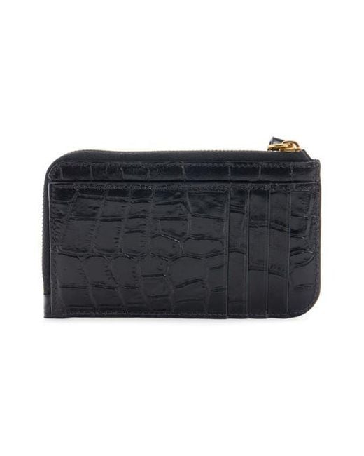 Chloé Small Alphabet Zip Croc Embossed Leather Card Holder in