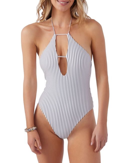 O'neill Sportswear White Santa Cruz Saltwater Essentials Stripe One-piece Swimsuit