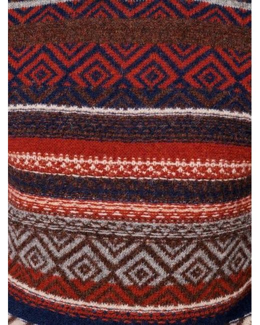 aubi Red Fair Isle Crew Neck Wool Sweater for men