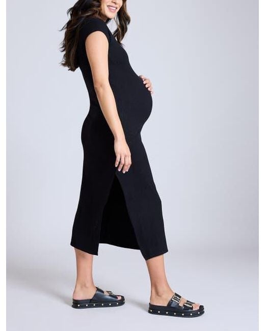 Motherhood Maternity Black Rib Knit Short Sleeve Raglan Midi Dress