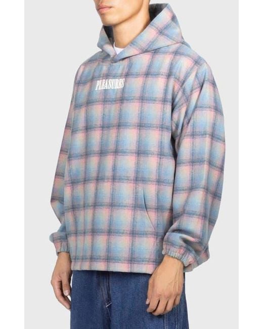Pleasures Blue Sender Oversize Ombré Check Cotton Flannel Hoodie for men