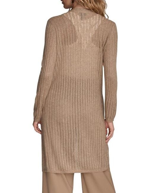 Donna Karan Brown Pointelle Cardigan