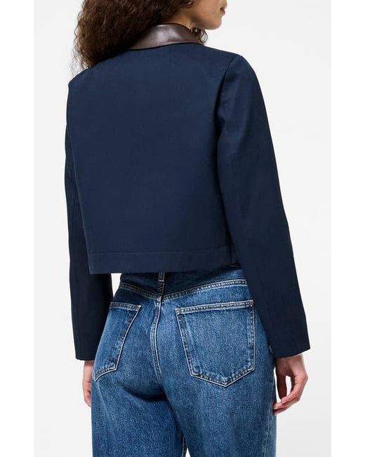 French Connection Blue Denim Jacket With Faux Leather Trim