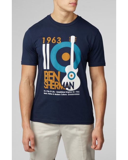 Ben Sherman Blue Mod Guitar Poster Graphic T-shirt for men