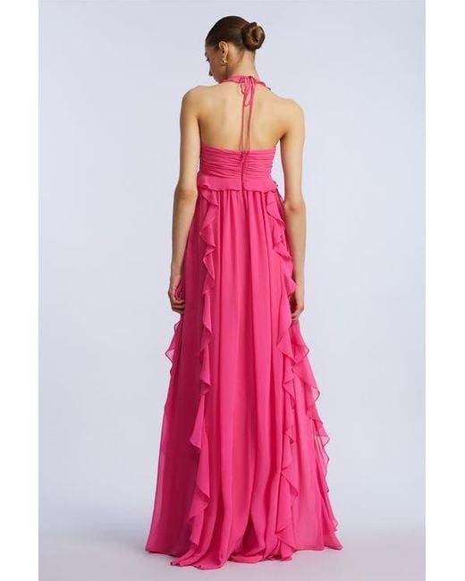 BCBGMAXAZRIA Pink Ruffle Chiffon Gown