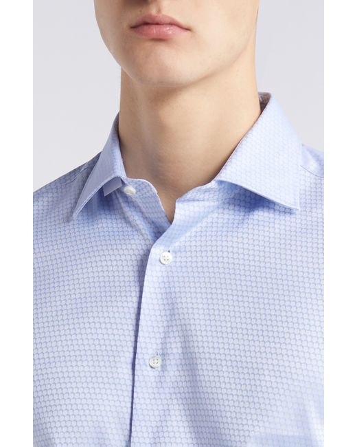 Canali Blue Regular Fit Geometric Pattern Dress Shirt for men