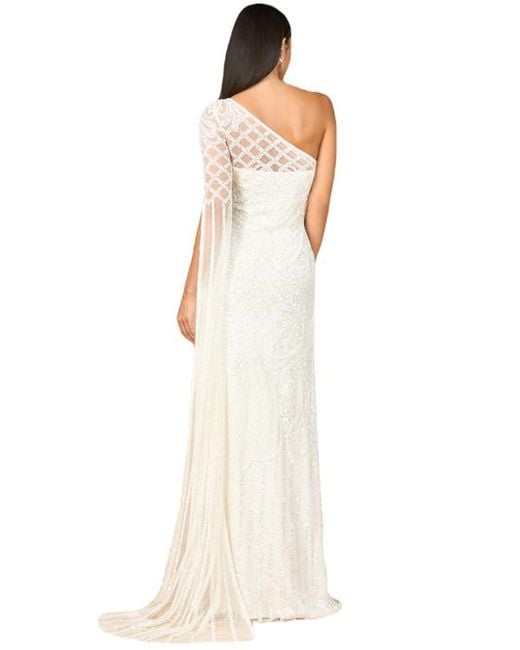 LARA New York White One Sleeve Beaded Gown