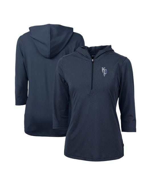 Cutter & Buck Blue Kansas City Royals City Connect Drytec Virtue Eco Pique Recycled 3/4-sleeve Half-zip Pullover Hoodie At Nordstrom
