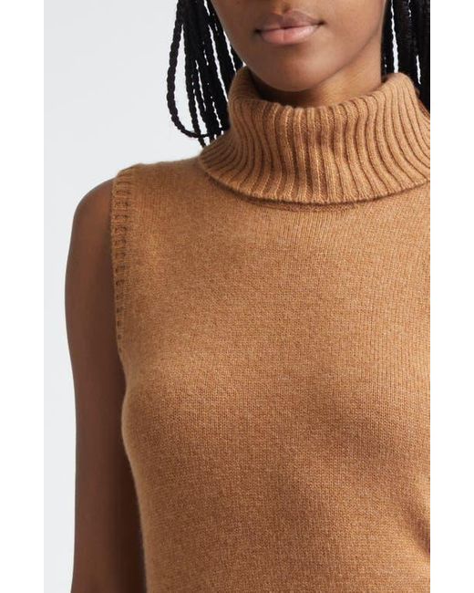 Veronica Beard Brown Mazzy Sleeveless Cashmere Turtleneck Sweater