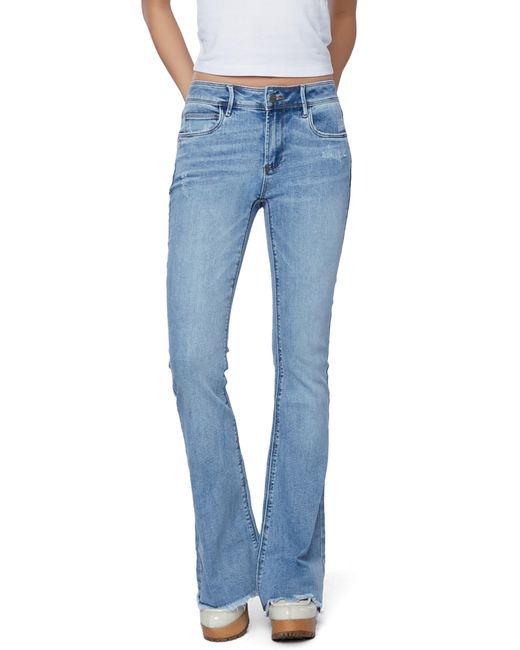 HINT OF BLU Blue Frayed Mid Rise Slim Flare Jeans