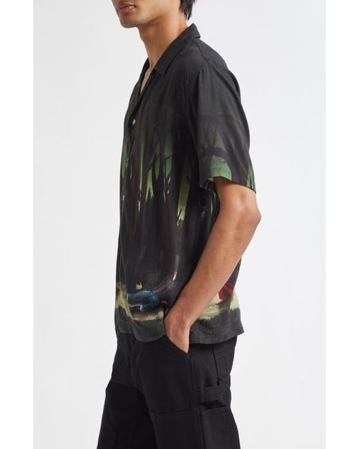 Endless Joy Black The Pines Border Silk Twill Button-Up Shirt for men