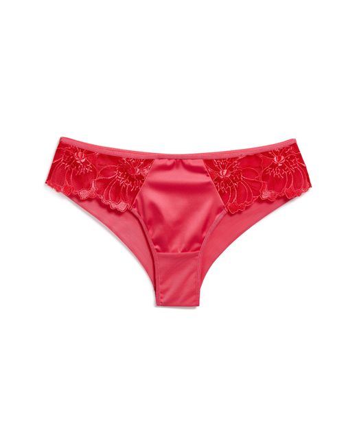 Etam Red Amaryllis Lace & Satin Hipster Panties