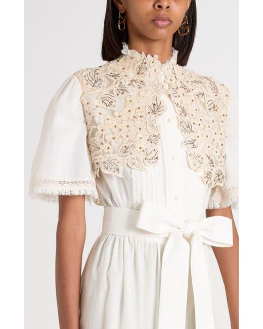 Valentino Garavani White Lace Embellished Cotton Muslin Midi Dress