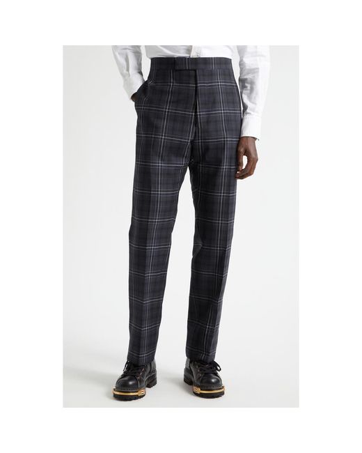 Thom Browne Blue Plaid Wool Backstrap Pants for men