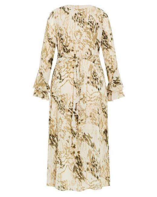 City Chic Natural Print Tie Waist Long Sleeve Maxi Dress