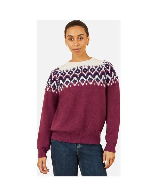 Yumi' Purple Fair Isle Relaxed Fit Knitted Sweater