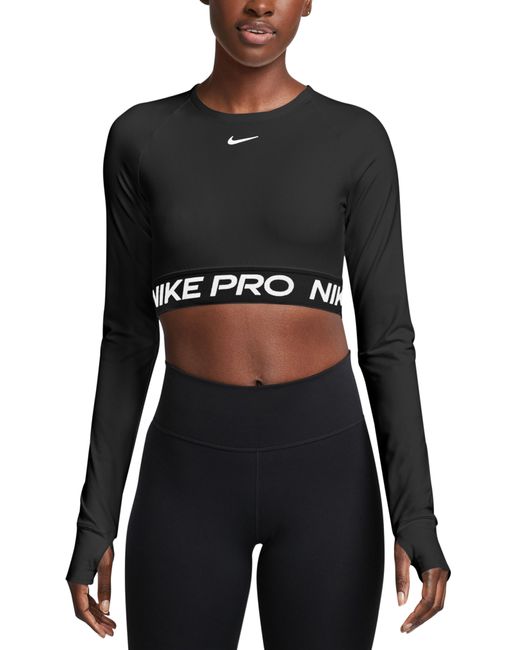 Nike Pro 365 Dri-fit Long Sleeve Crop Top in Black | Lyst