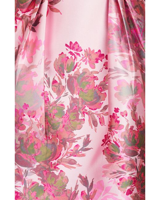 Kay Unger Pink Adriana Floral Sleeveless Satin Sheath Dress