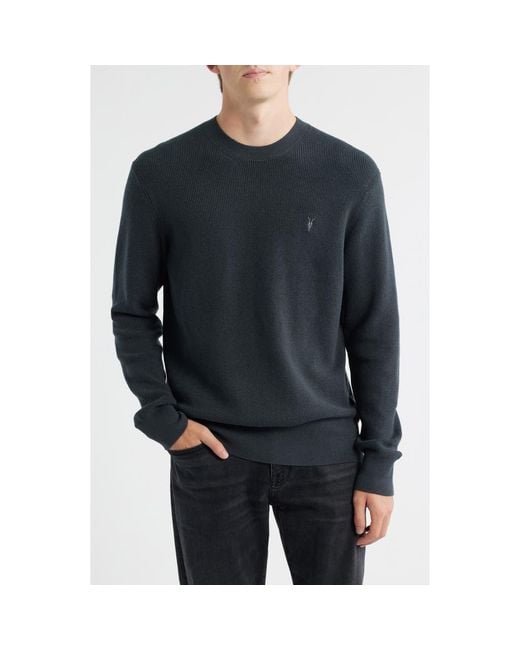 AllSaints Black Oversize Cotton & Wool Waffle Crewneck Sweater for men