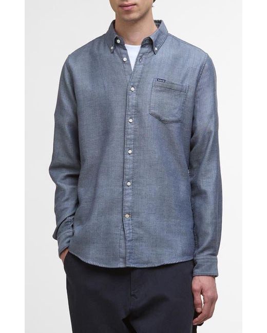 Barbour Blue Buckley Tailored Fit Cotton Herringbone Button-Down Shirt for men