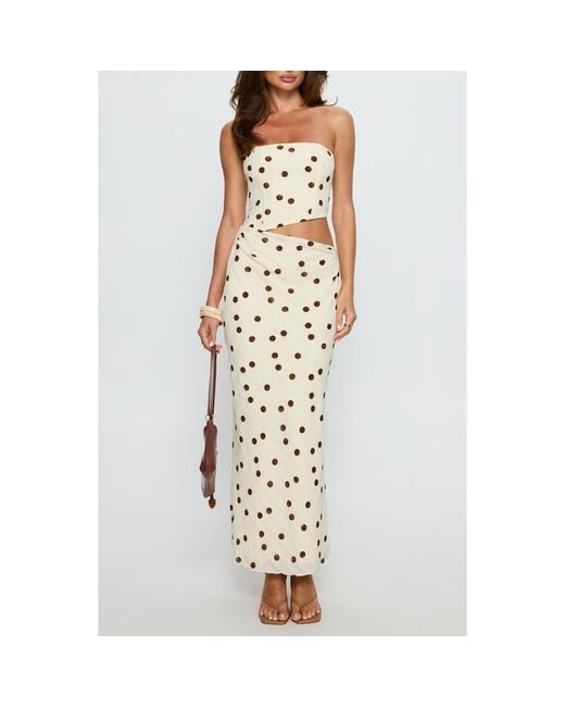 Princess Polly Jasira Strapless Polka Dot Maxi Dress in Metallic | Lyst
