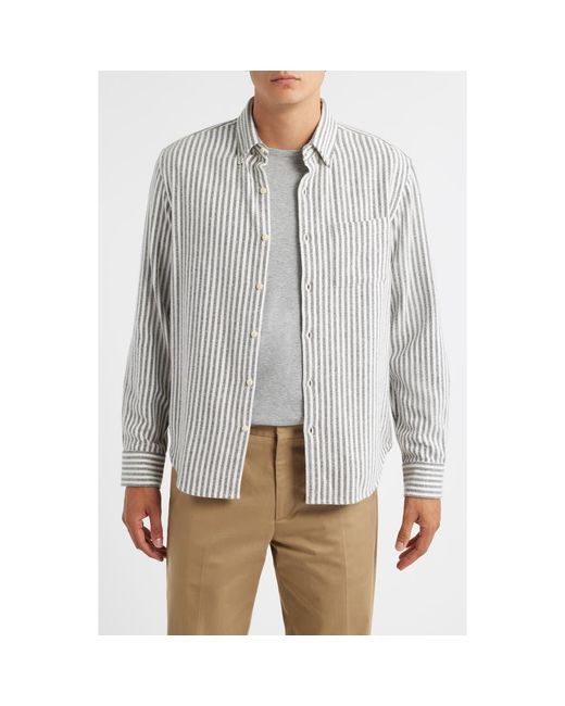 Alex Crane Gray Cloud Stripe Organic Cotton Flannel Button-Up Shirt for men