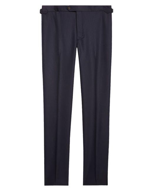 Thom Sweeney Blue Flat Front Wool Hopsack Pants for men