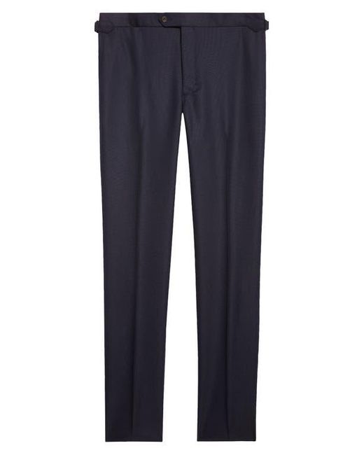 Thom Sweeney Blue Flat Front Wool Hopsack Pants for men