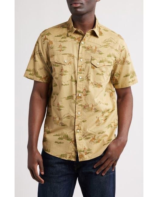 Pendleton Men's Yellow Laramie Cowboy Print Short Sleeve Snap-Up