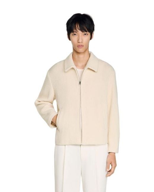 Sandro Natural Knit-Effect Regular-Collar Jacket for men